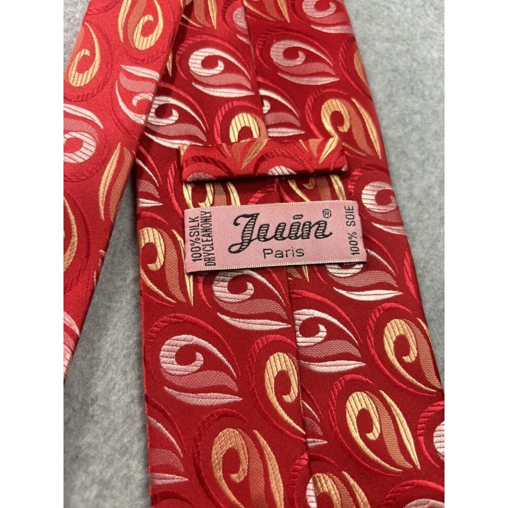 Juin Paris Silk Tie Red White Yellow‎ Geometric L:59” W:4” Jacquard - Picture 6 of 10